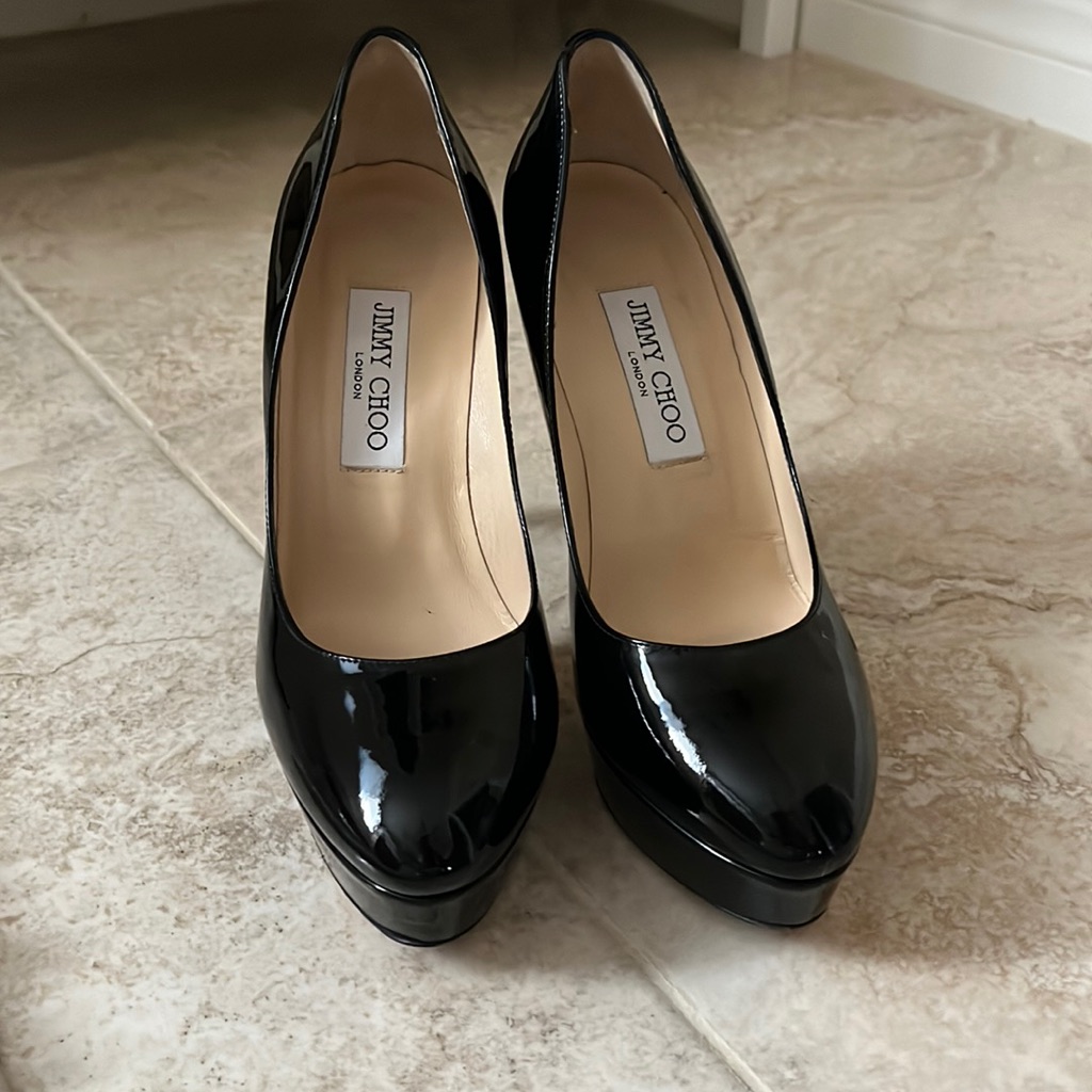 Jimmy Choo Black Patent Leather Closed Toe Pumps